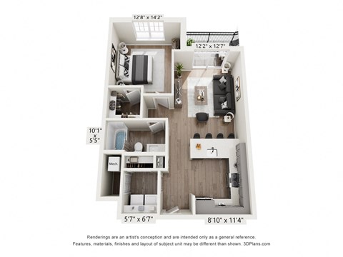 a floor plan of a 1 bedroom with a bathroom and a balcony